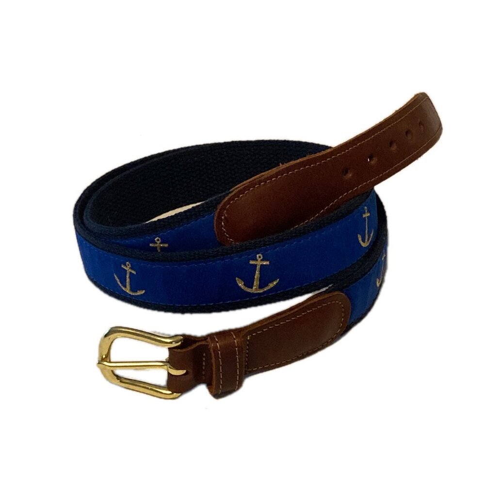 Preston Nautical Anchor Canvas Belt Blue Made In New England Size 40